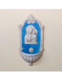 Holy Water Font with Colored Enameled Madonna in Ceramic